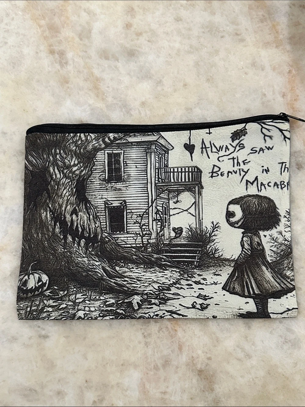 Black and White Gothic Illustration Canvas Pouch